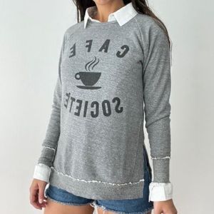 Sol Angeles for Anthropologie Cafe Society Graphic Crewneck Pullover Gray XS